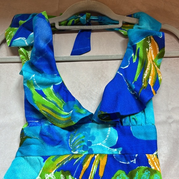 Pomare Vintage Hawaiian Maxi Dress Size 12 Tropical Aloha Floral 70s Ruffle Neck - Picture 7 of 12